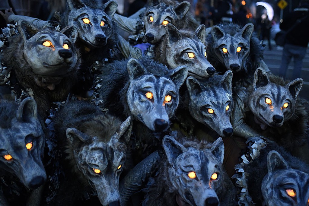 Members of the street-performance troupe Macnas participate in their Halloween parade called Out of the Wild Sky in Galway, Ireland, on October 28, 2018.jpg